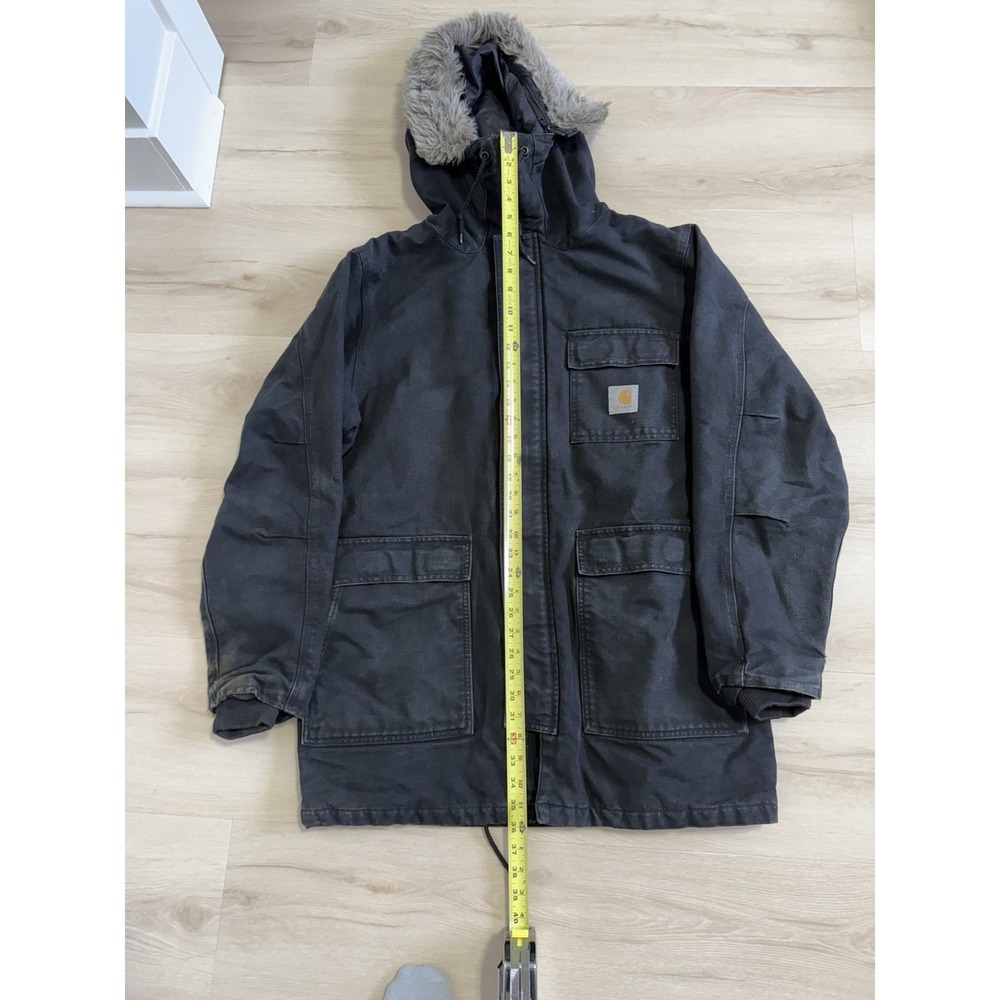 Vintage Men's Size Medium Duck Canvas Full Zip Black Carhartt Artic Parka W/Hood - Picture 2 of 7
